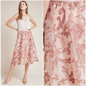 ANTHROPOLOGIE NWT XL MAEVE Shannon Embroidered Midi Skirt • Dusty Rose Pink